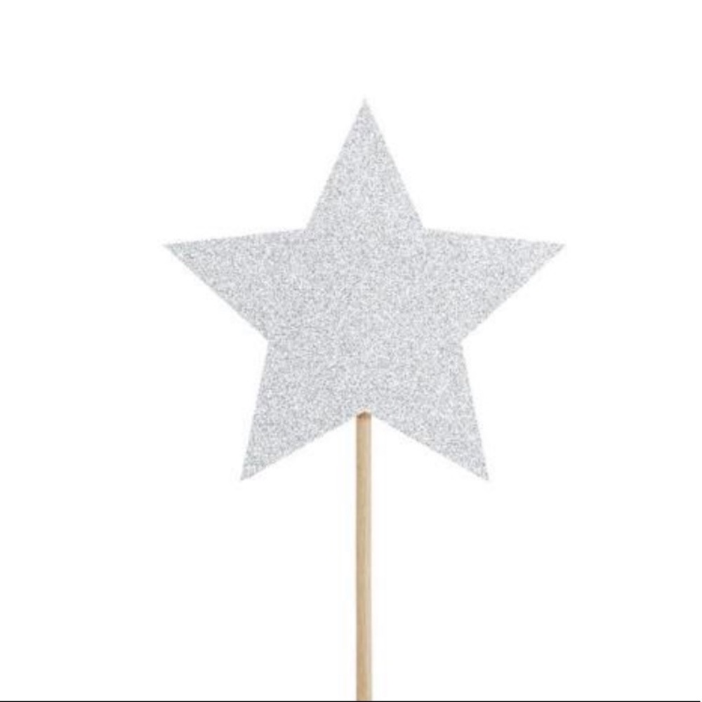 Silver Glitter Star Cupcake Toppers - Set of 12